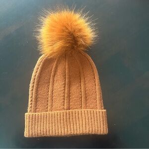 Cozy Brown Knit Beanie with Faux Fur Pom for Women, NWOT
